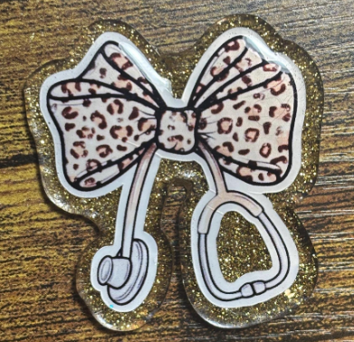 Leopard Stethoscope Bow Badge Reel