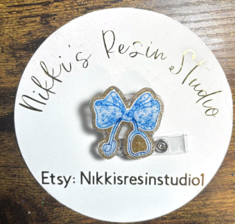 Blue Stethoscope Bow Badge Reel